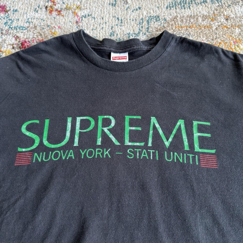VTG Supreme Nuova New York Stati Uniti Made In USA Black Rare Shirt Men's XL - Picture 2 of 8